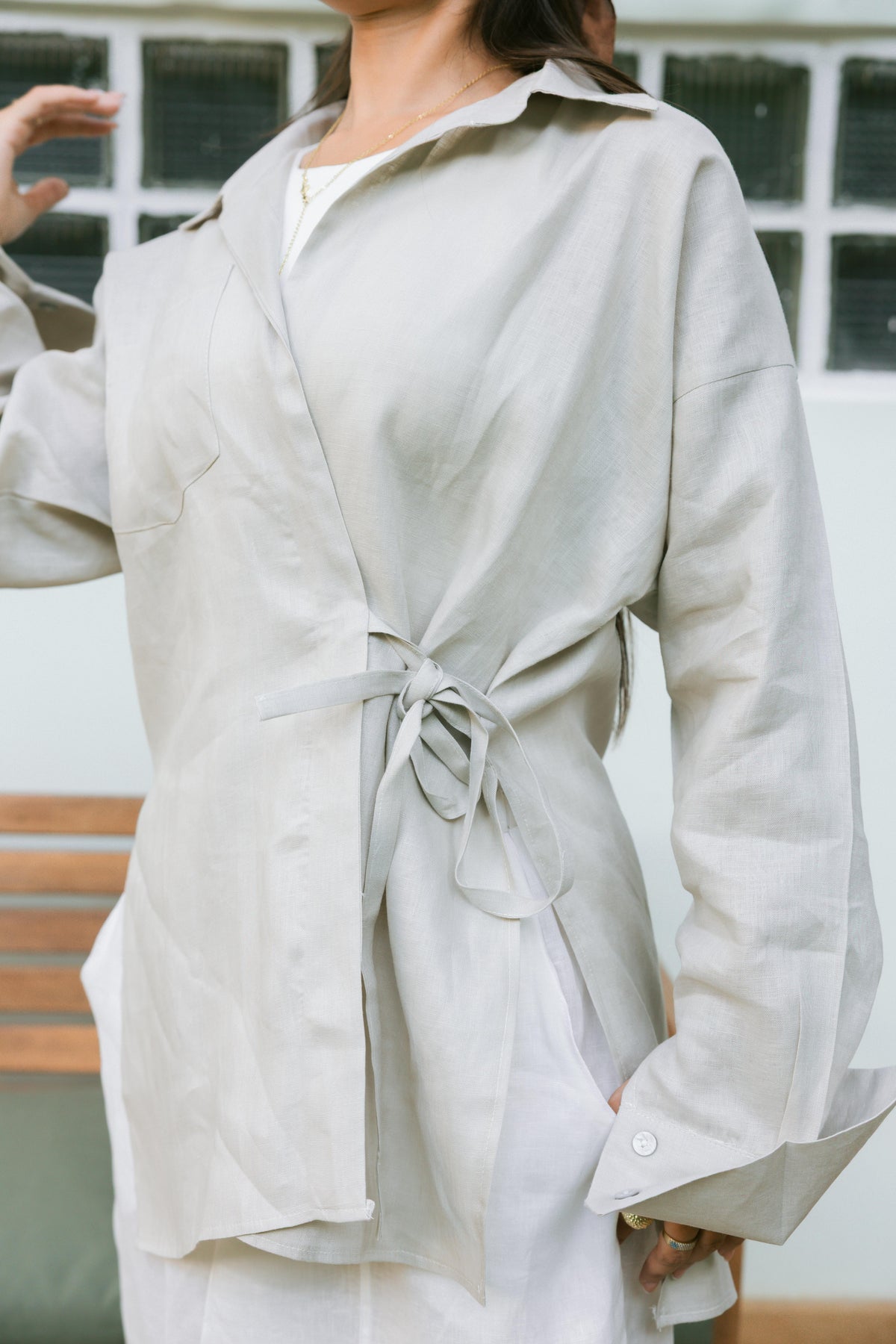 Side Tie Linen Shirt - Griege