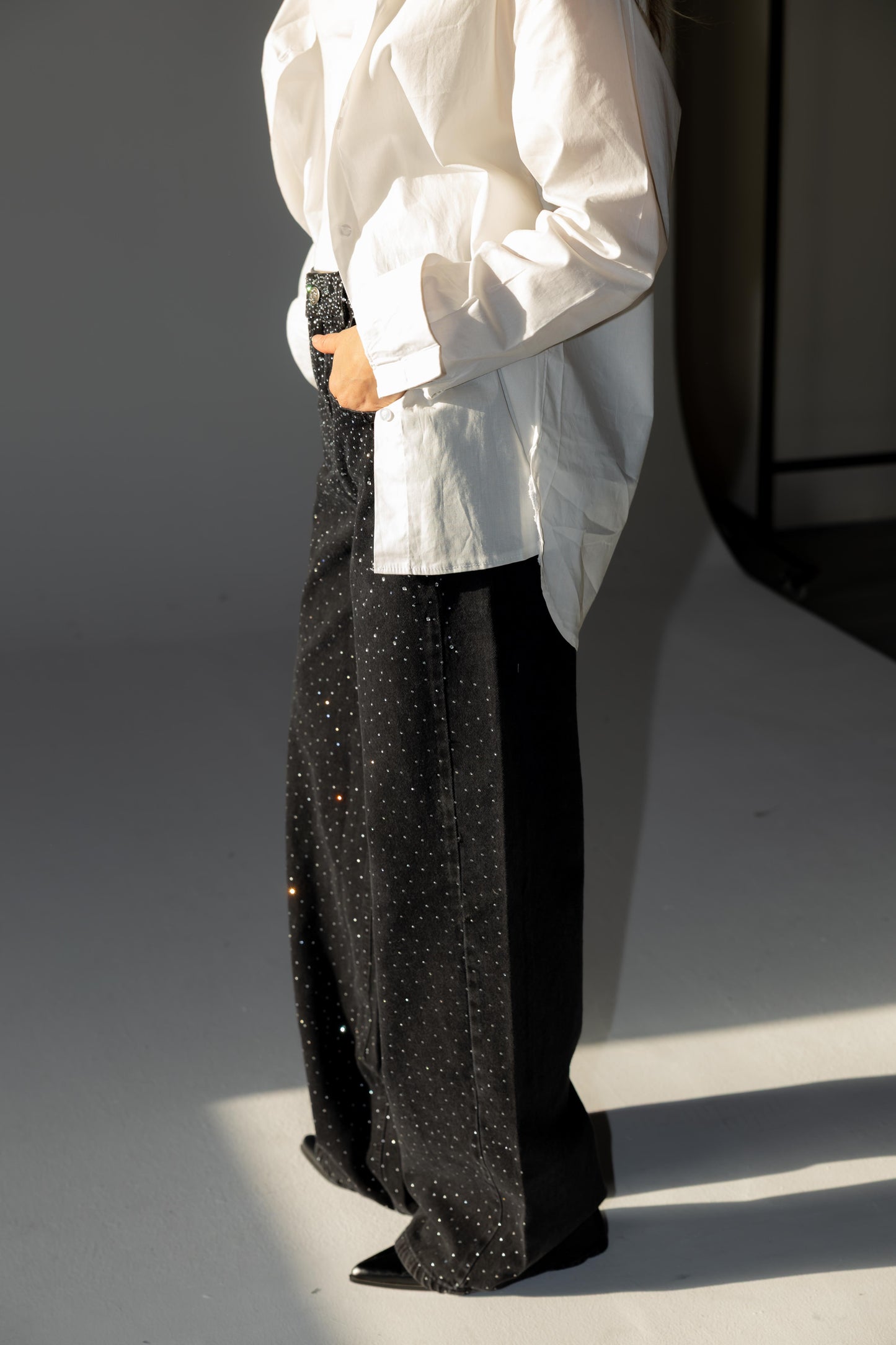 Nightfall Studded Denim Pants - Black