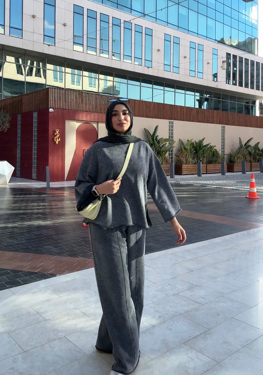 Washed Studded Set In Grey