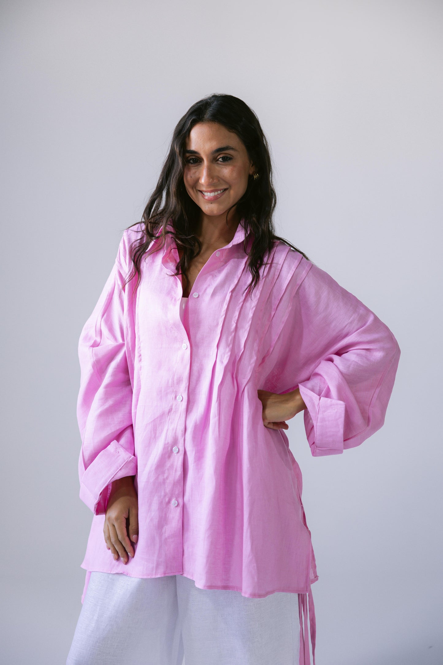 Summer Fringes Linen Shirt - Pink