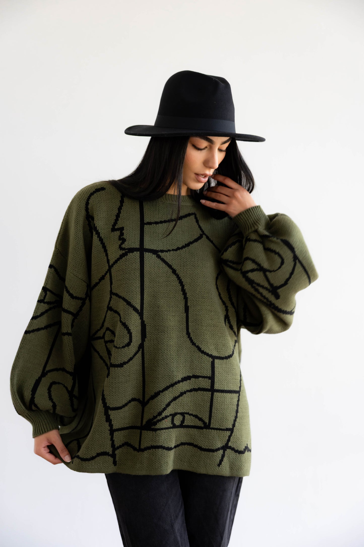 Boho Knit Sweater In Olive