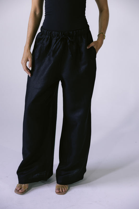 Pure Linen Pants - Black