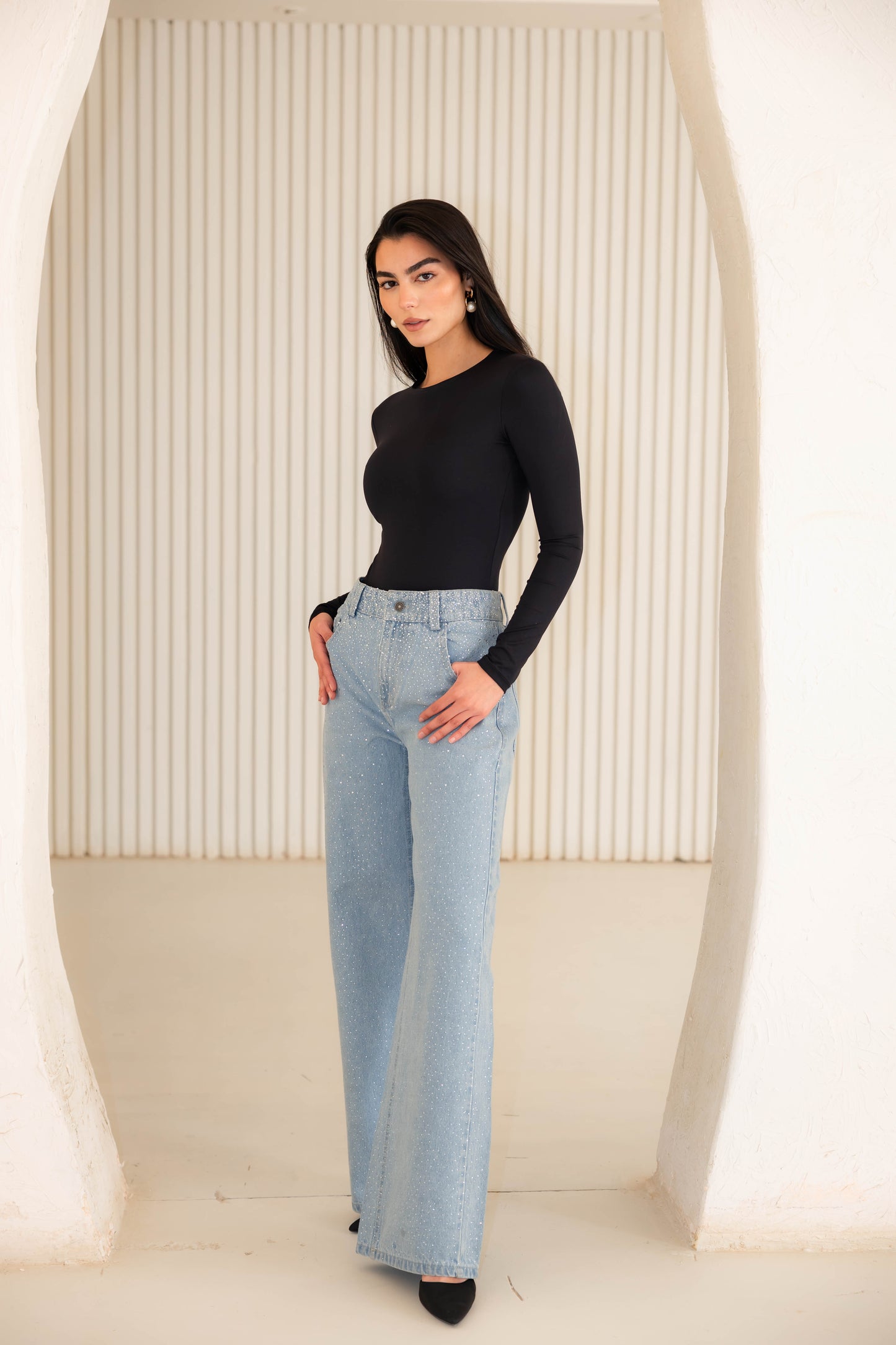 Nightfall Studded Denim Pants In Cloudwash