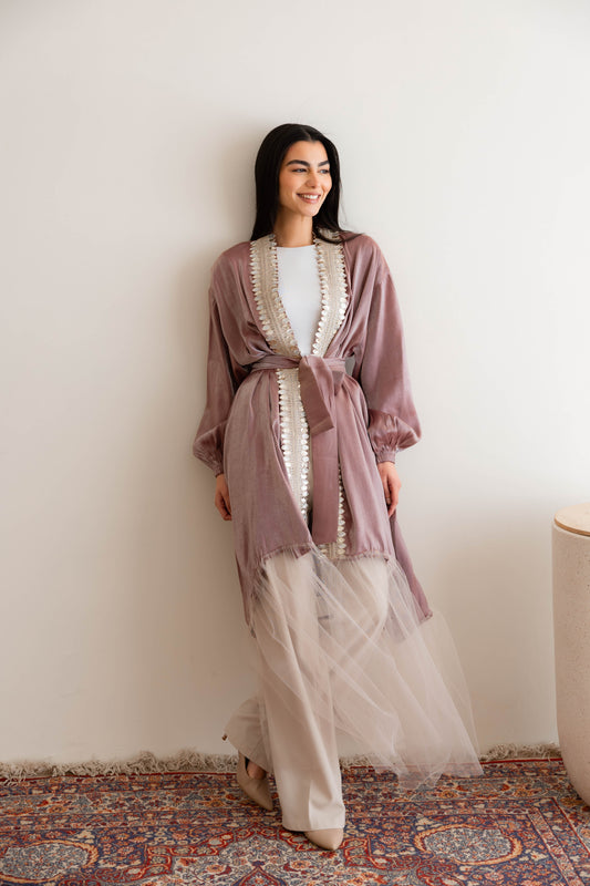 Celestia Glimmer Kaftan In Mauve Mirage