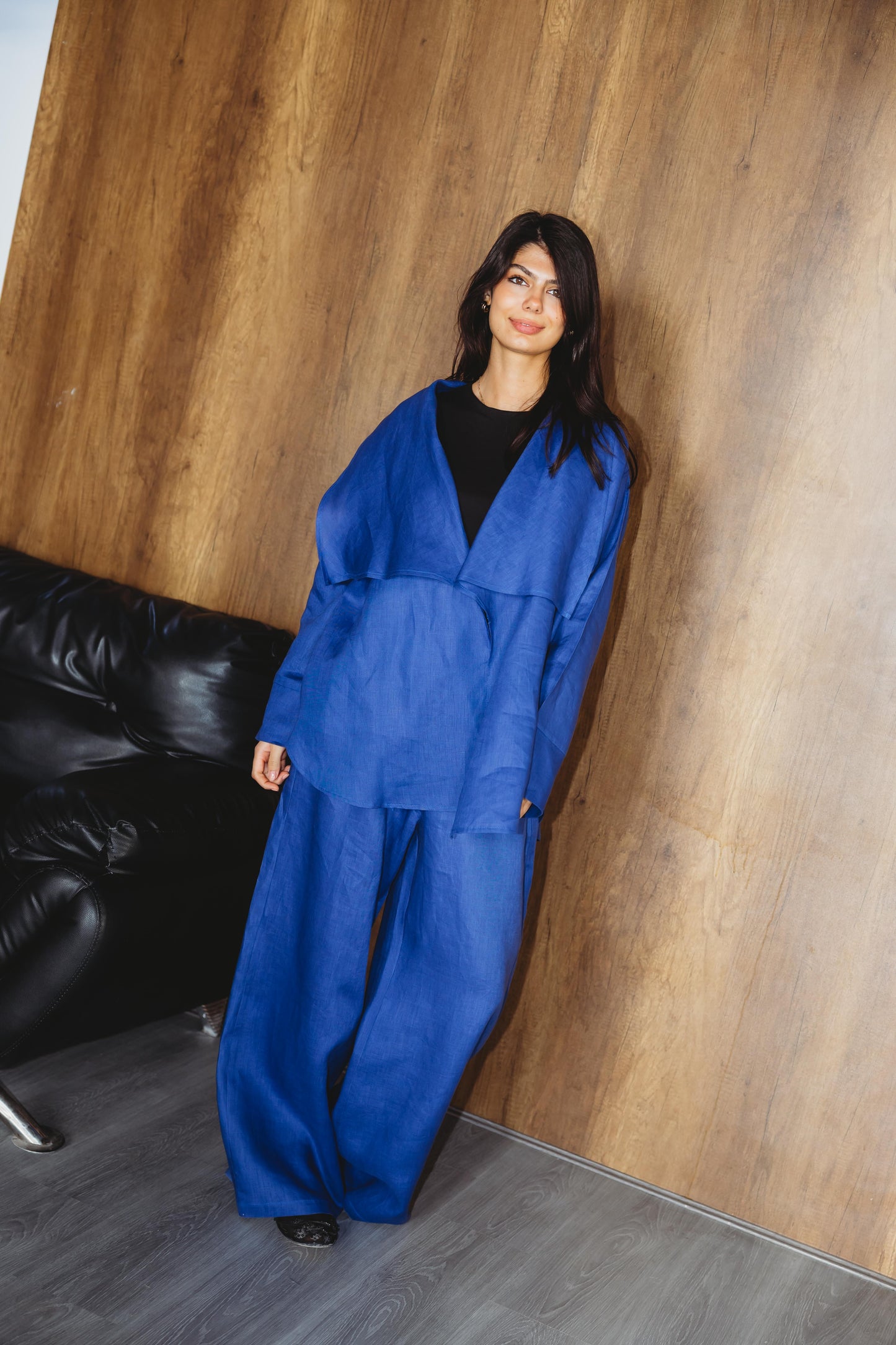 Linen Flow Cardigan Set - Royal Blue