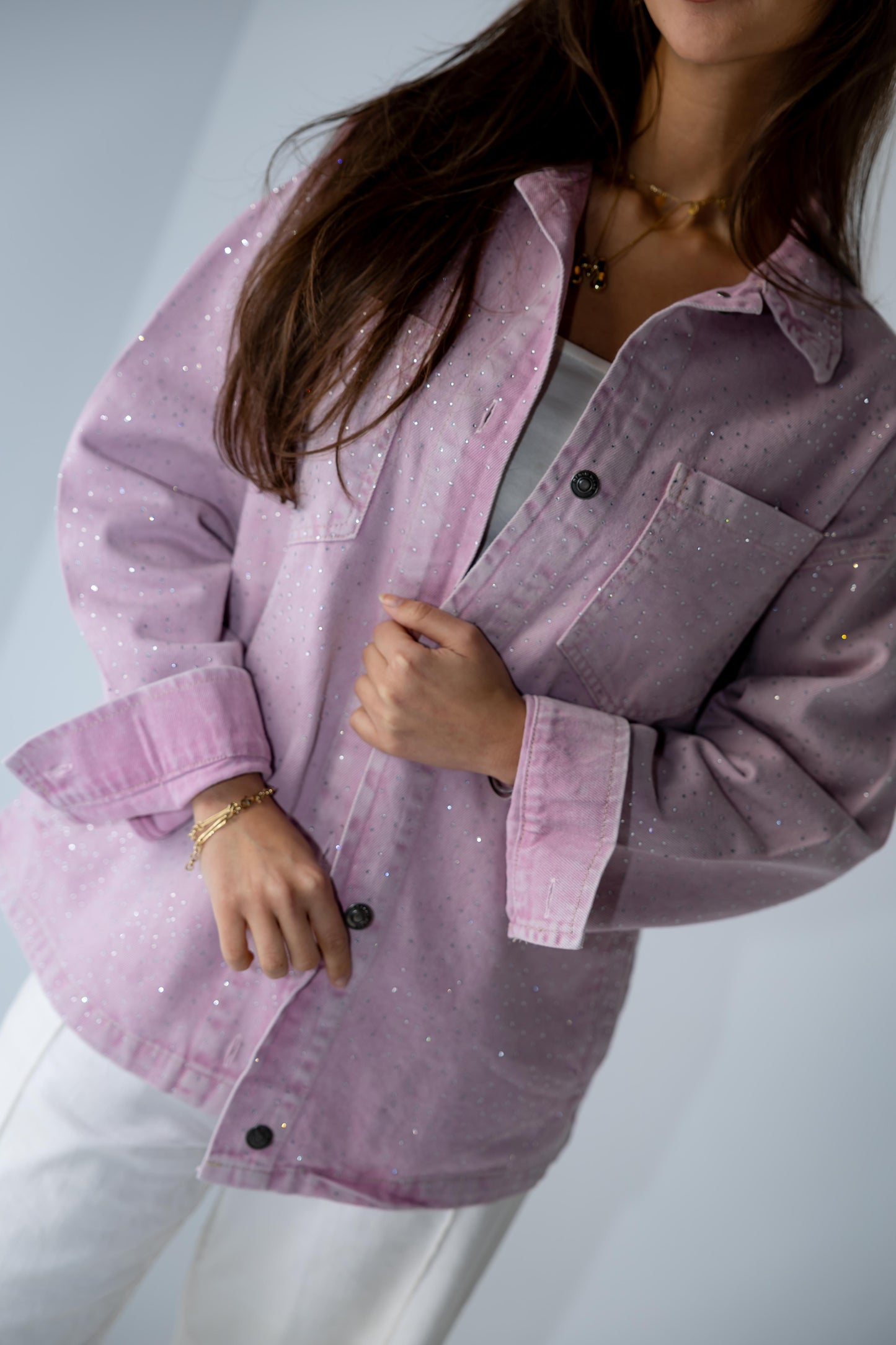 Starluxe Studded Denim Jacket - Petal