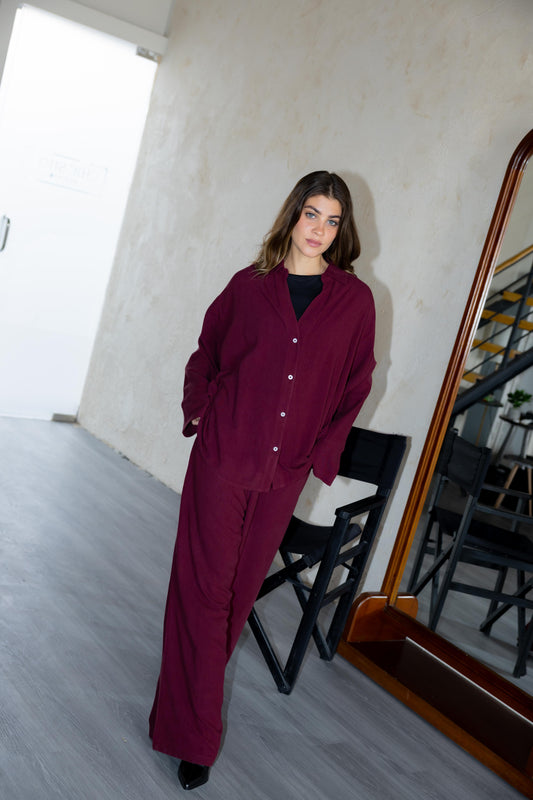 Soft Breeze Linen Set In Ruby