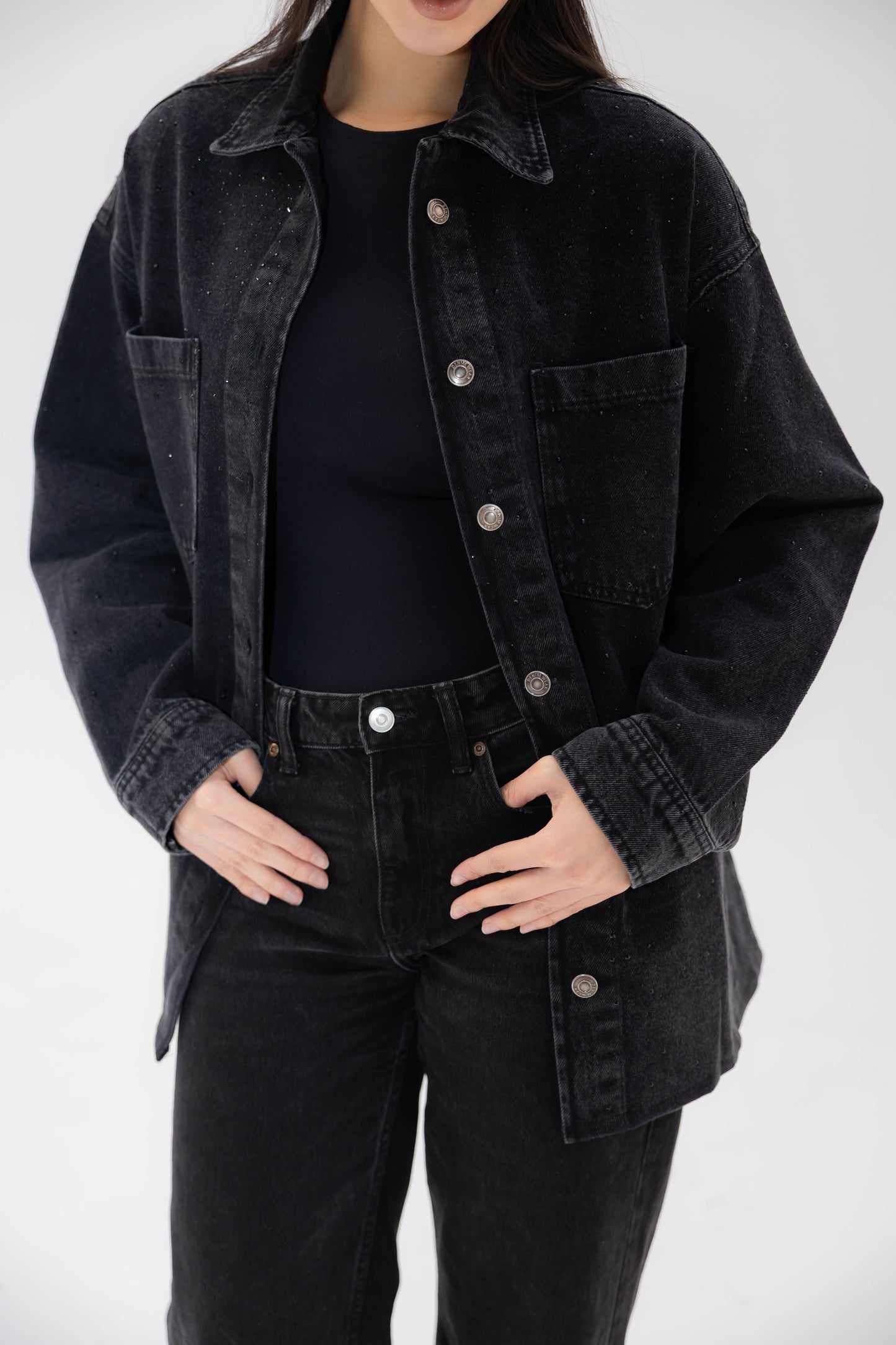 Starluxe Studded Denim Jacket In Black