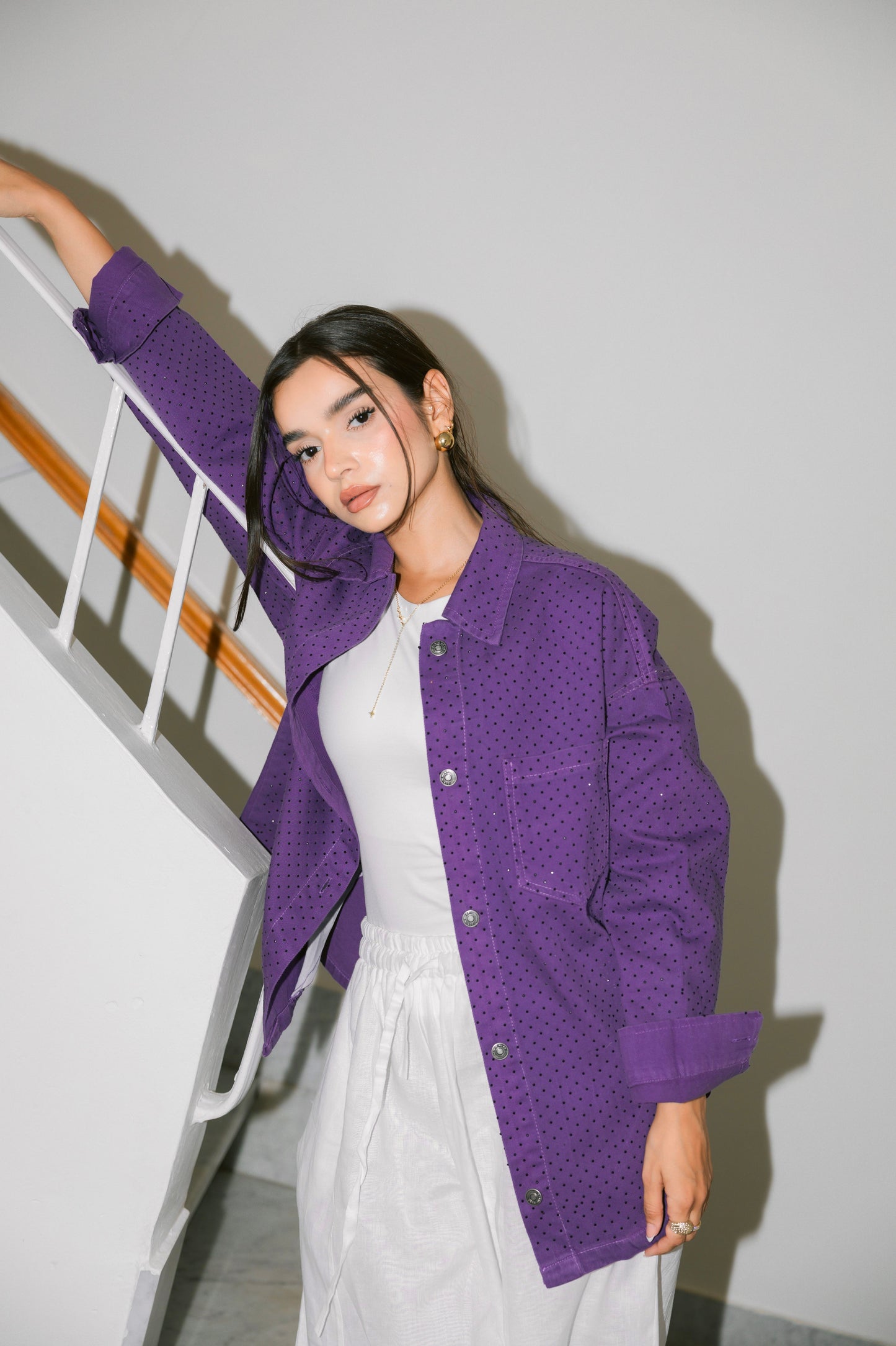 Starluxe Studded Denim Jacket - Purple