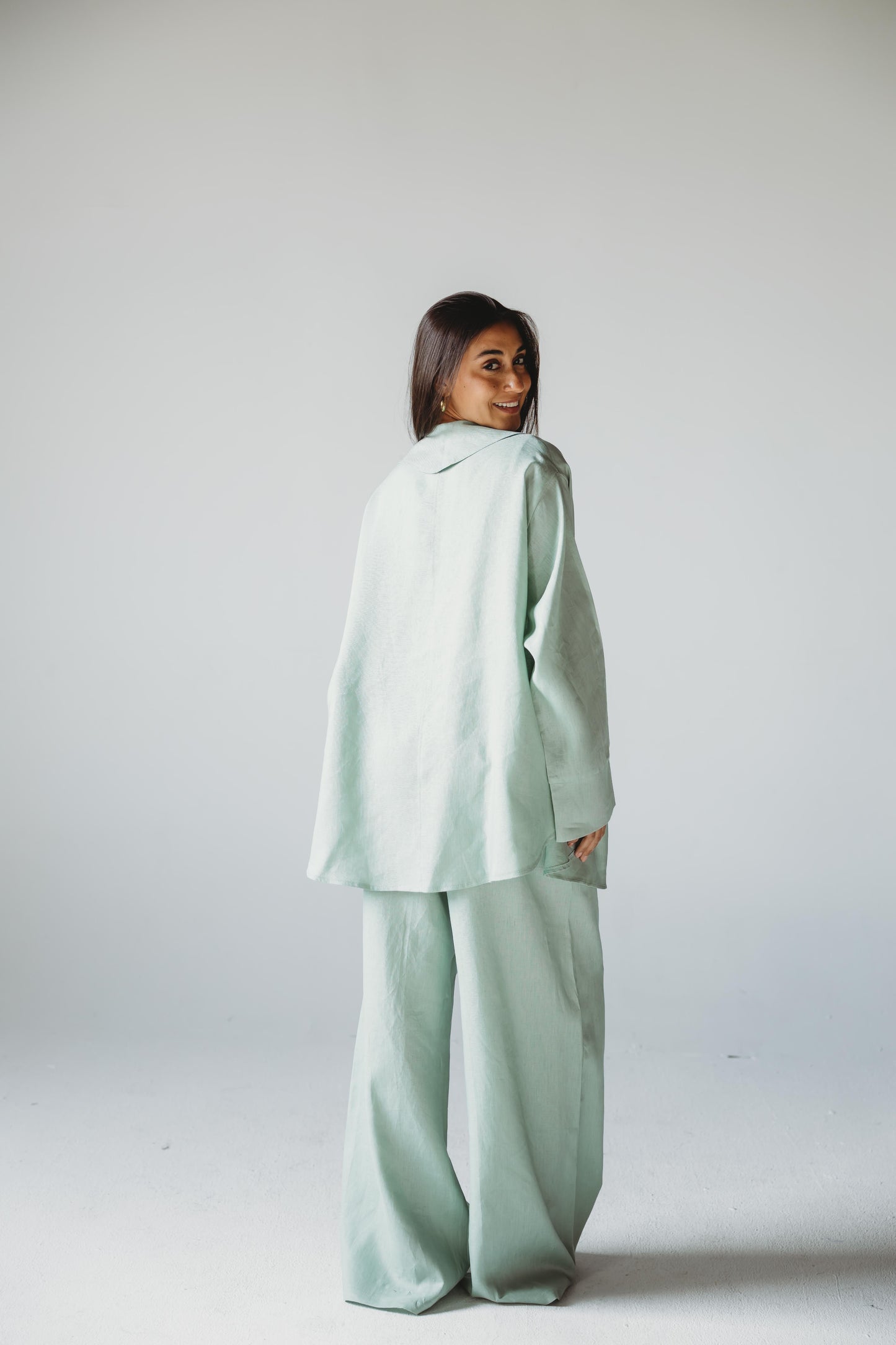 Linen Flow Cardigan Set - Mint