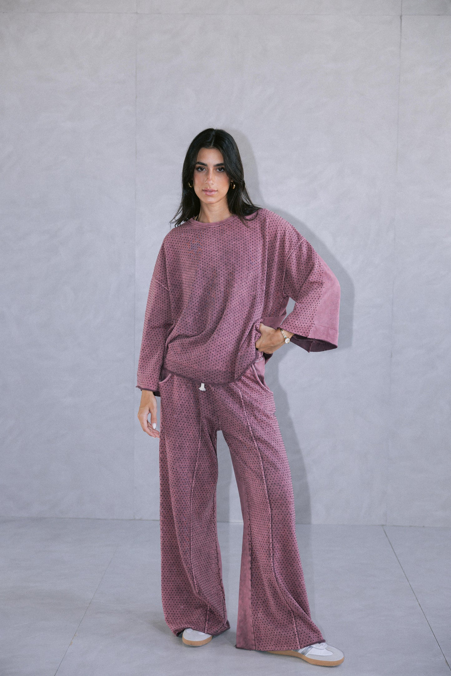 Relaxed Studded Set - Burgundy