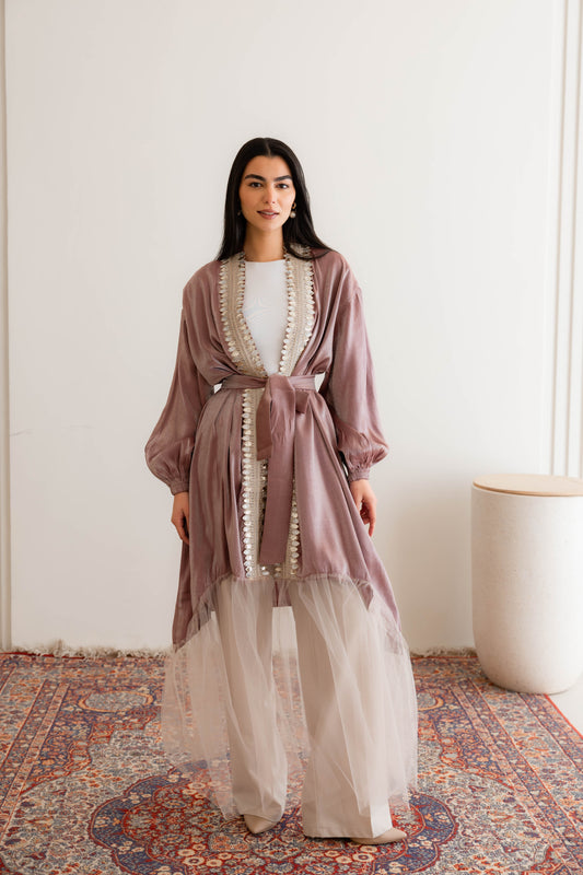 Celestia Glimmer Kaftan In Mauve Mirage