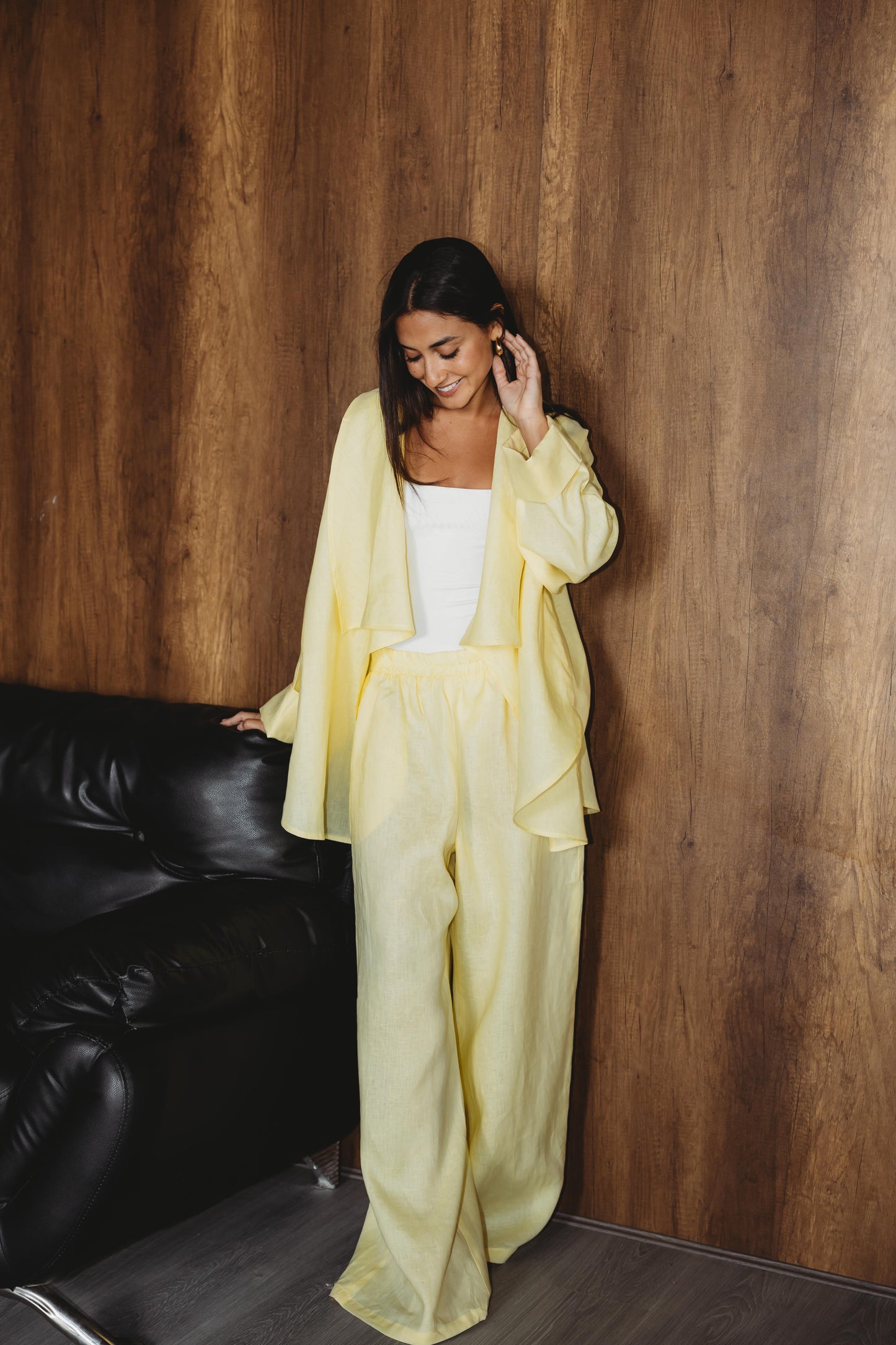 Linen Flow Cardigan Set - Butter Yellow
