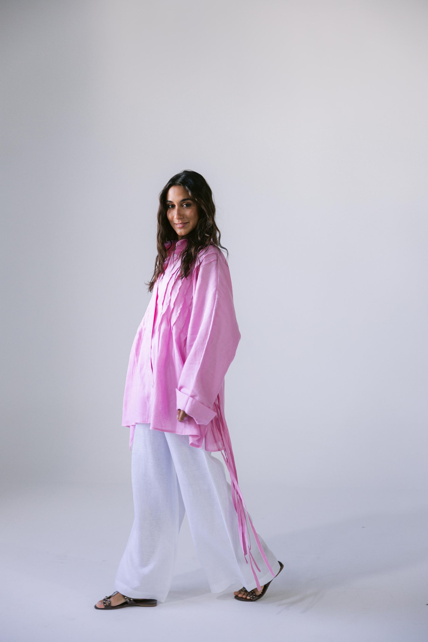 Summer Fringes Linen Shirt - Pink