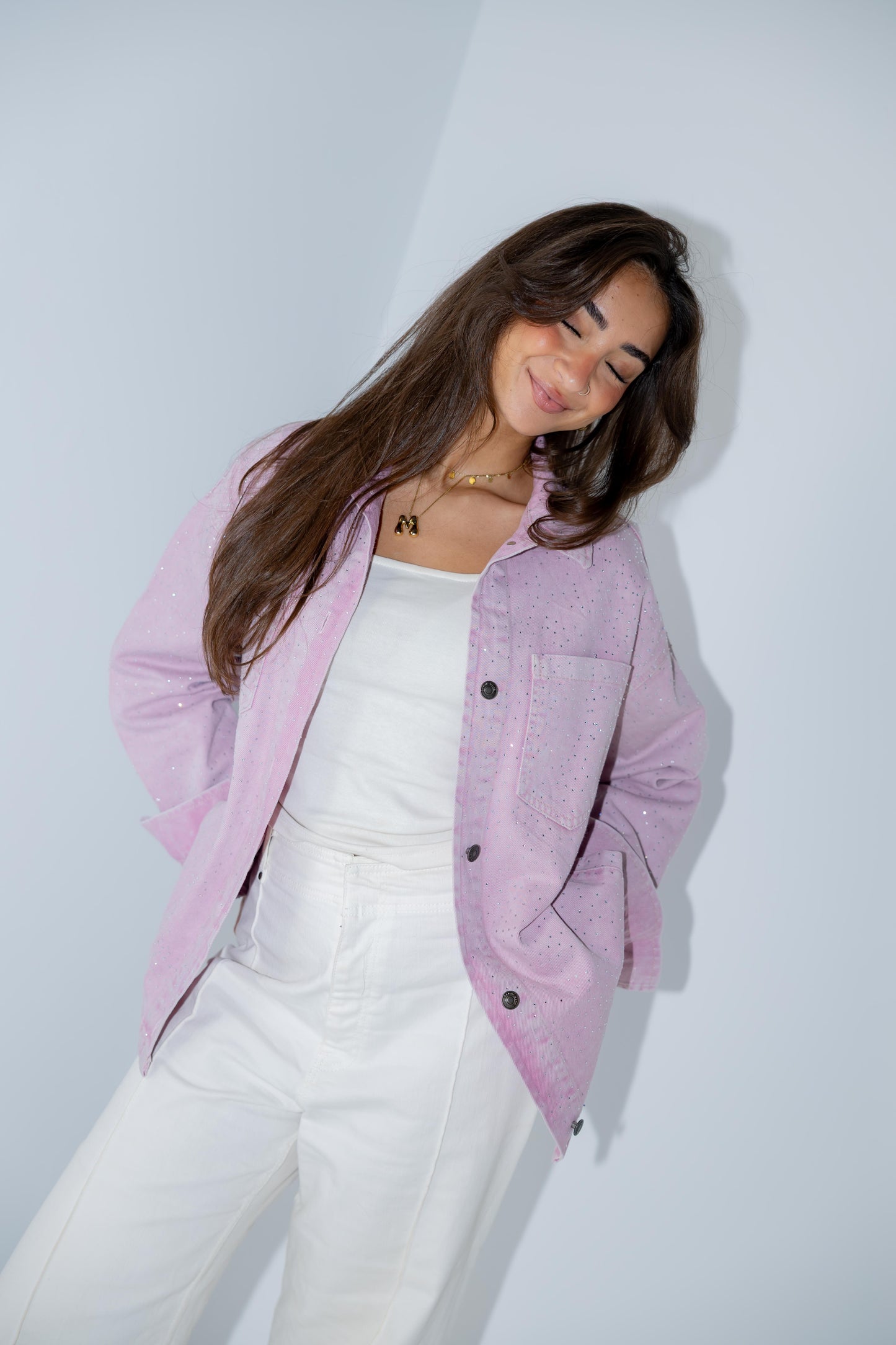 Starluxe Studded Denim Jacket - Petal