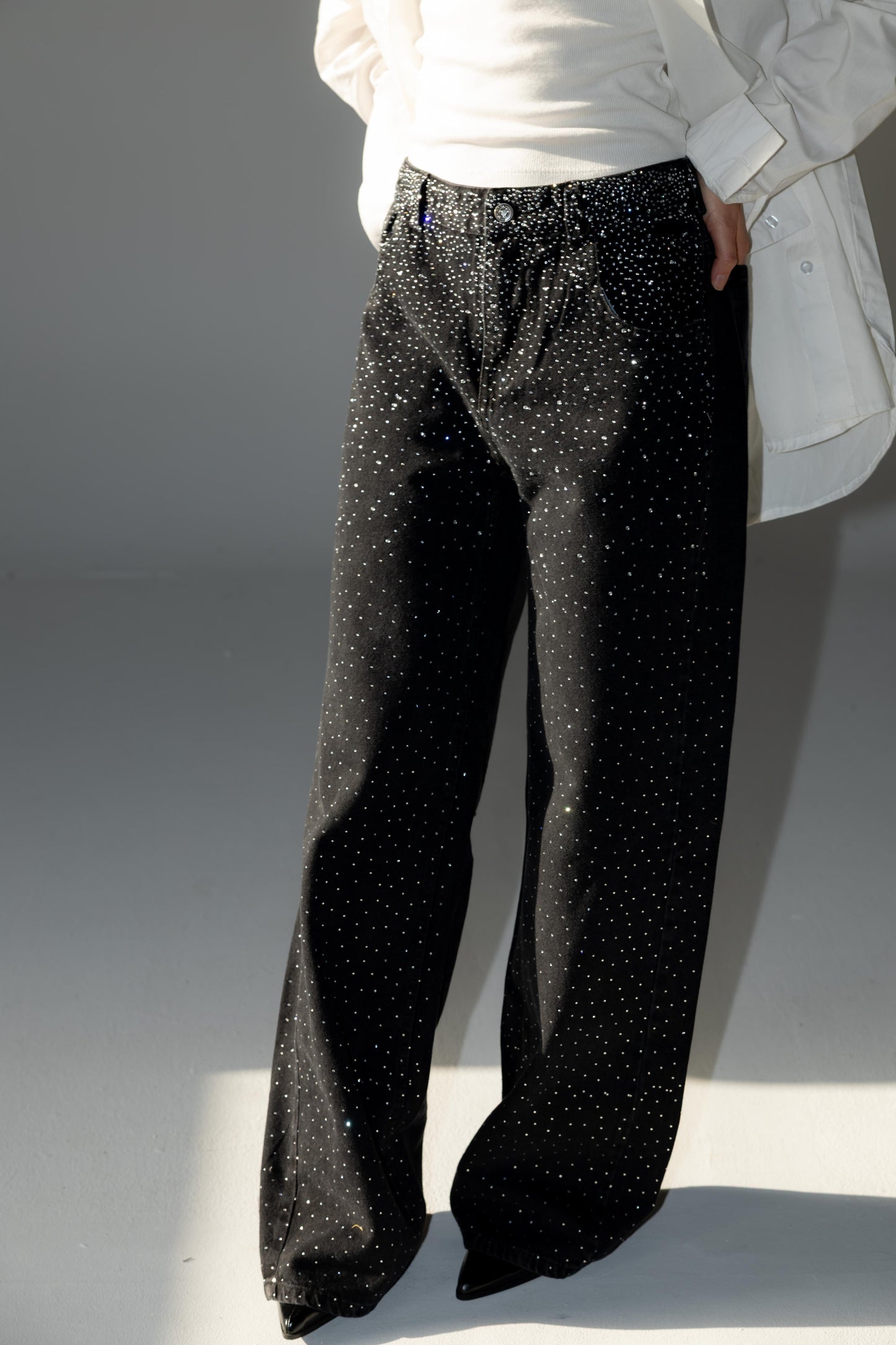 Nightfall Studded Denim Pants - Black