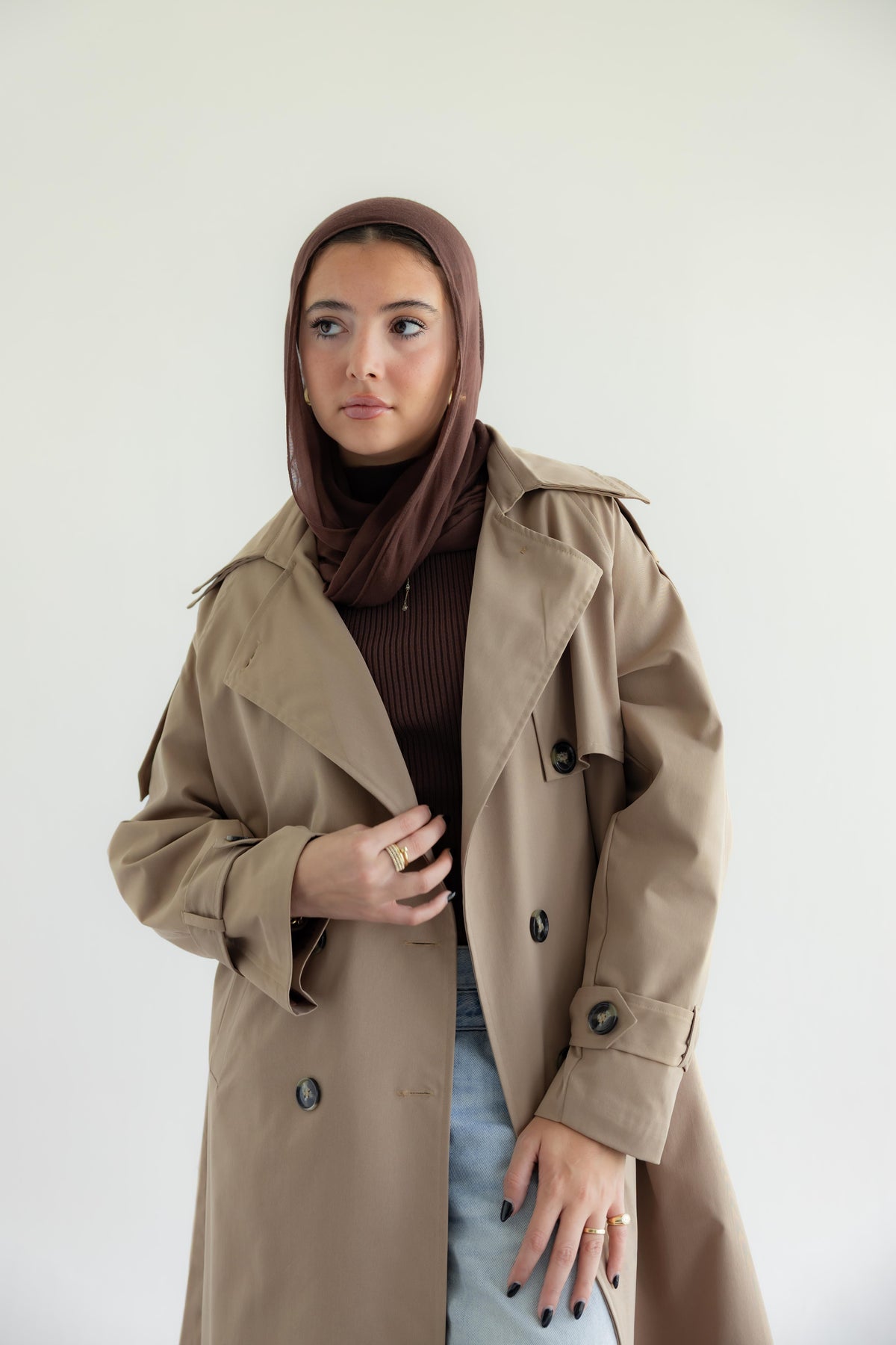 Double Collar Trench Coat - Walnut