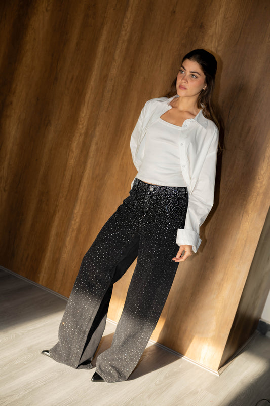 Nightfall Studded Denim Pants In Black