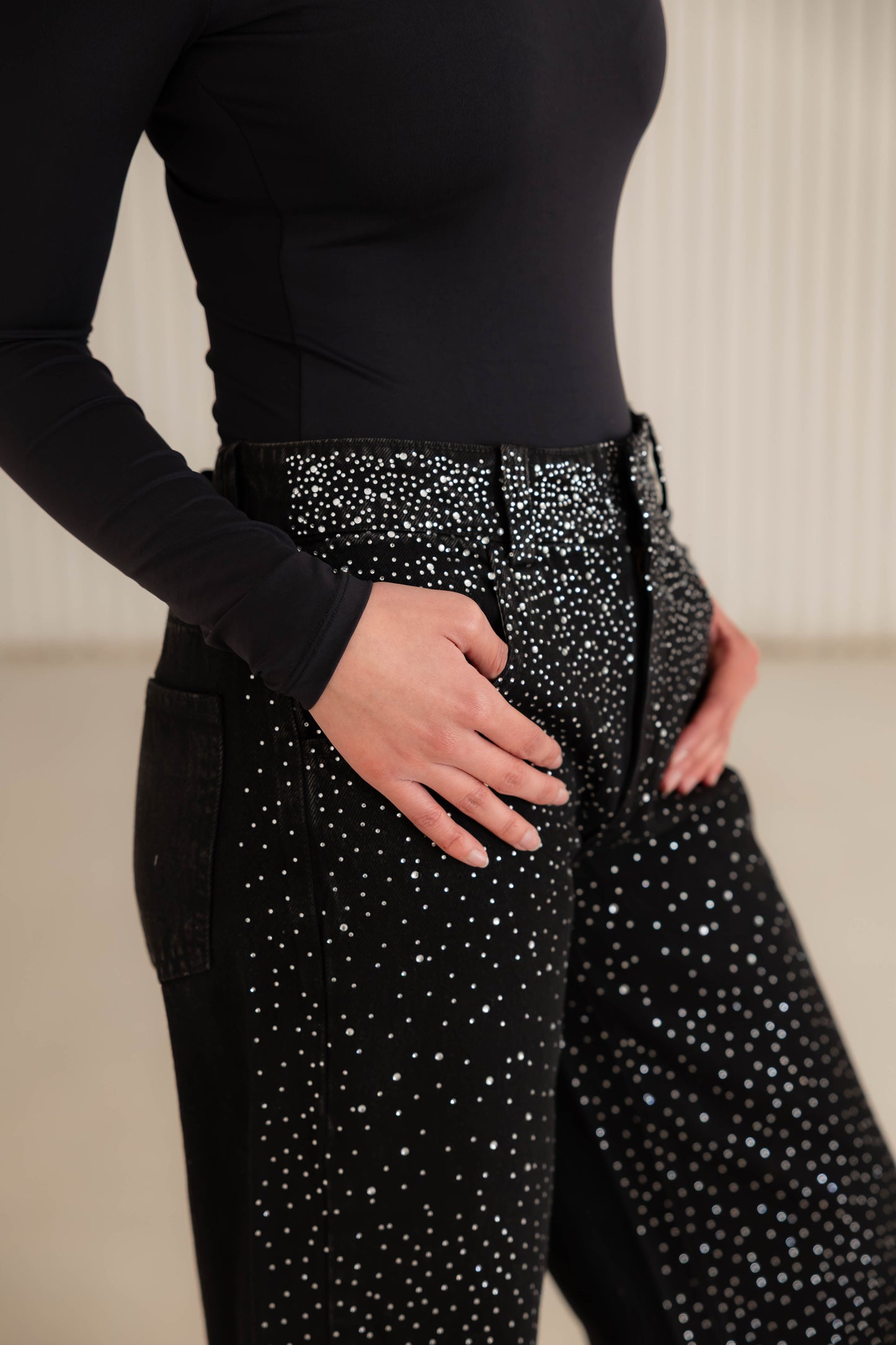 Nightfall Studded Denim Pants In Black