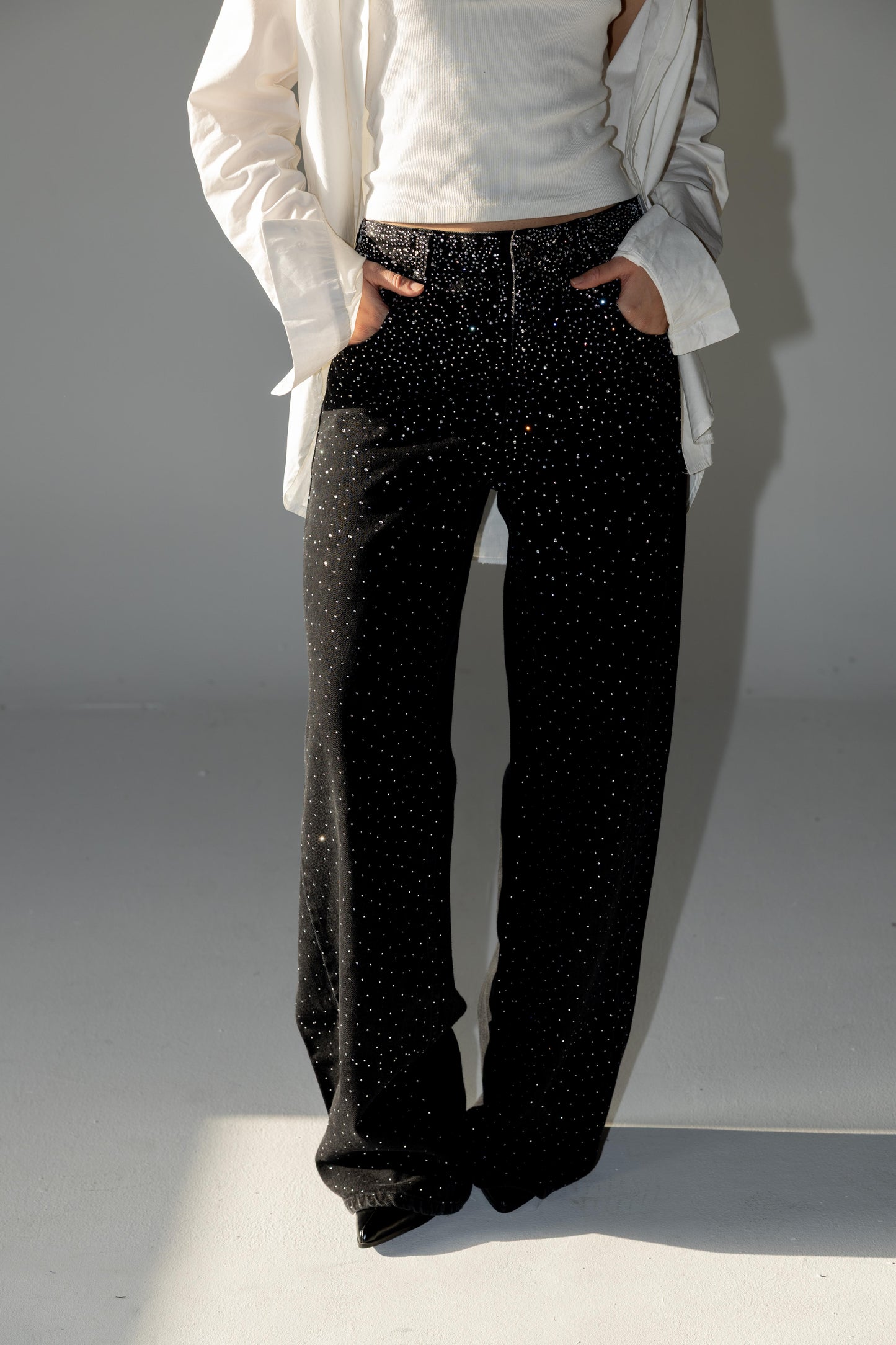 Nightfall Studded Denim Pants - Black