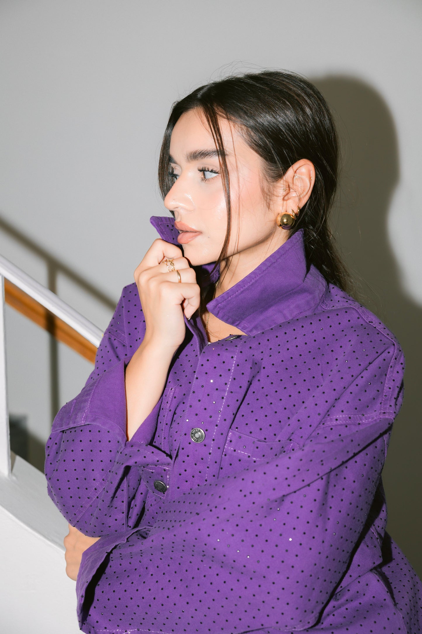 Starluxe Studded Denim Jacket - Purple