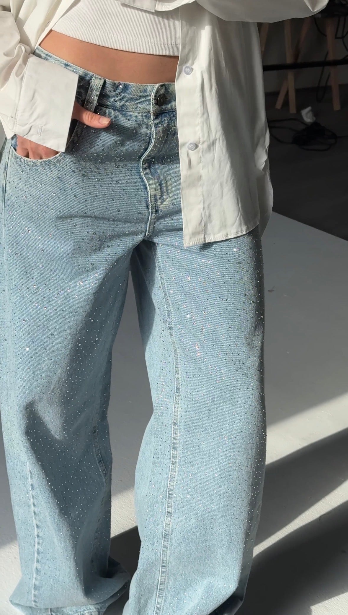 Nightfall Studded Denim Pants - Cloudwash