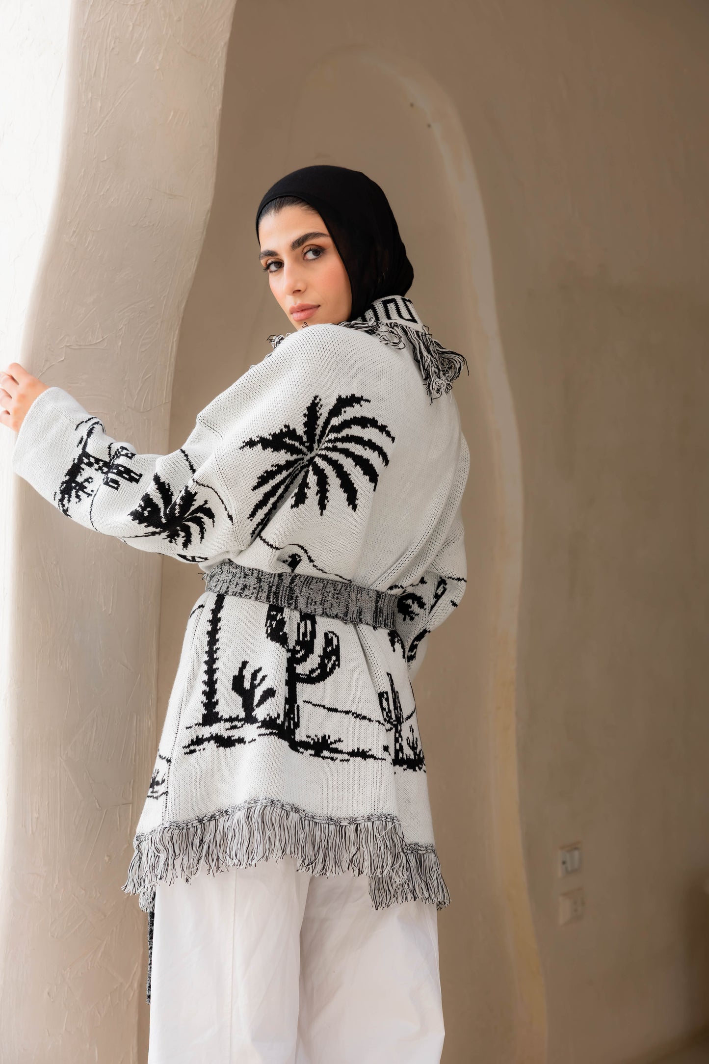 Center Of Attention Knit Cardigan In Black X White