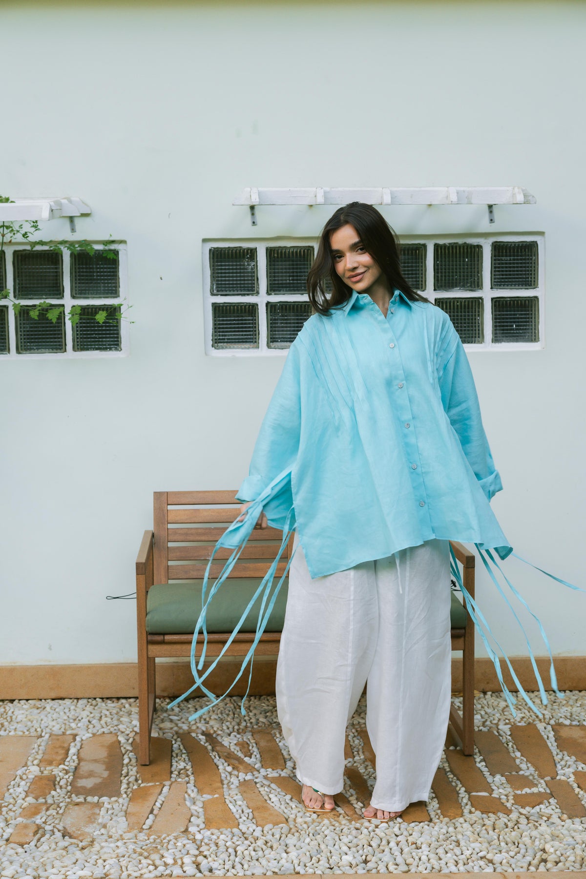 Summer Fringes Linen Shirt -  Turquoise