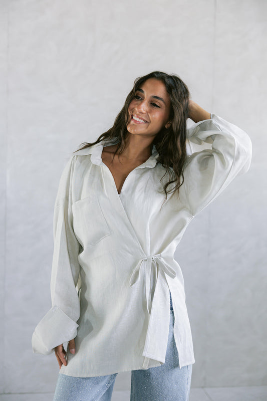 Side Tie Linen Shirt - Griege
