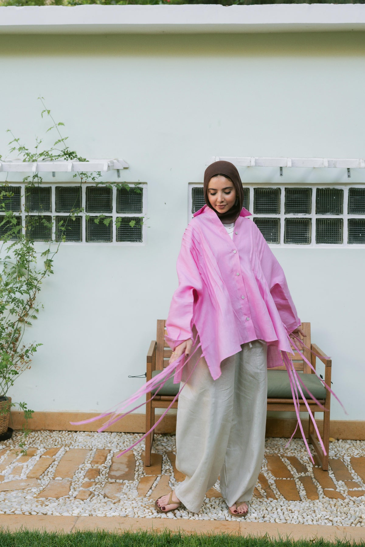 Summer Fringes Linen Shirt - Pink