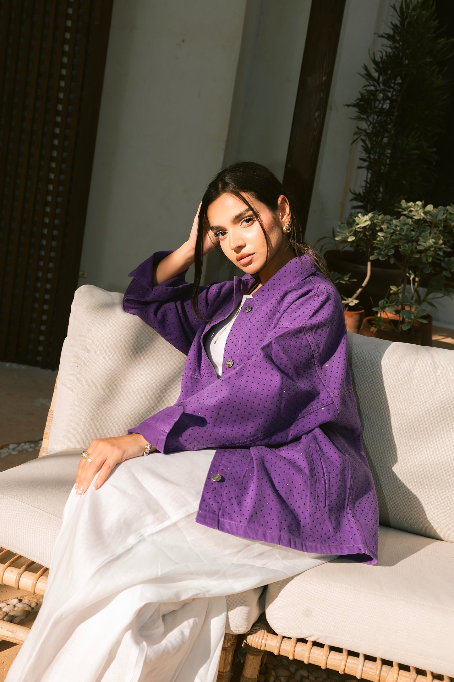 Starluxe Studded Denim Jacket - Purple