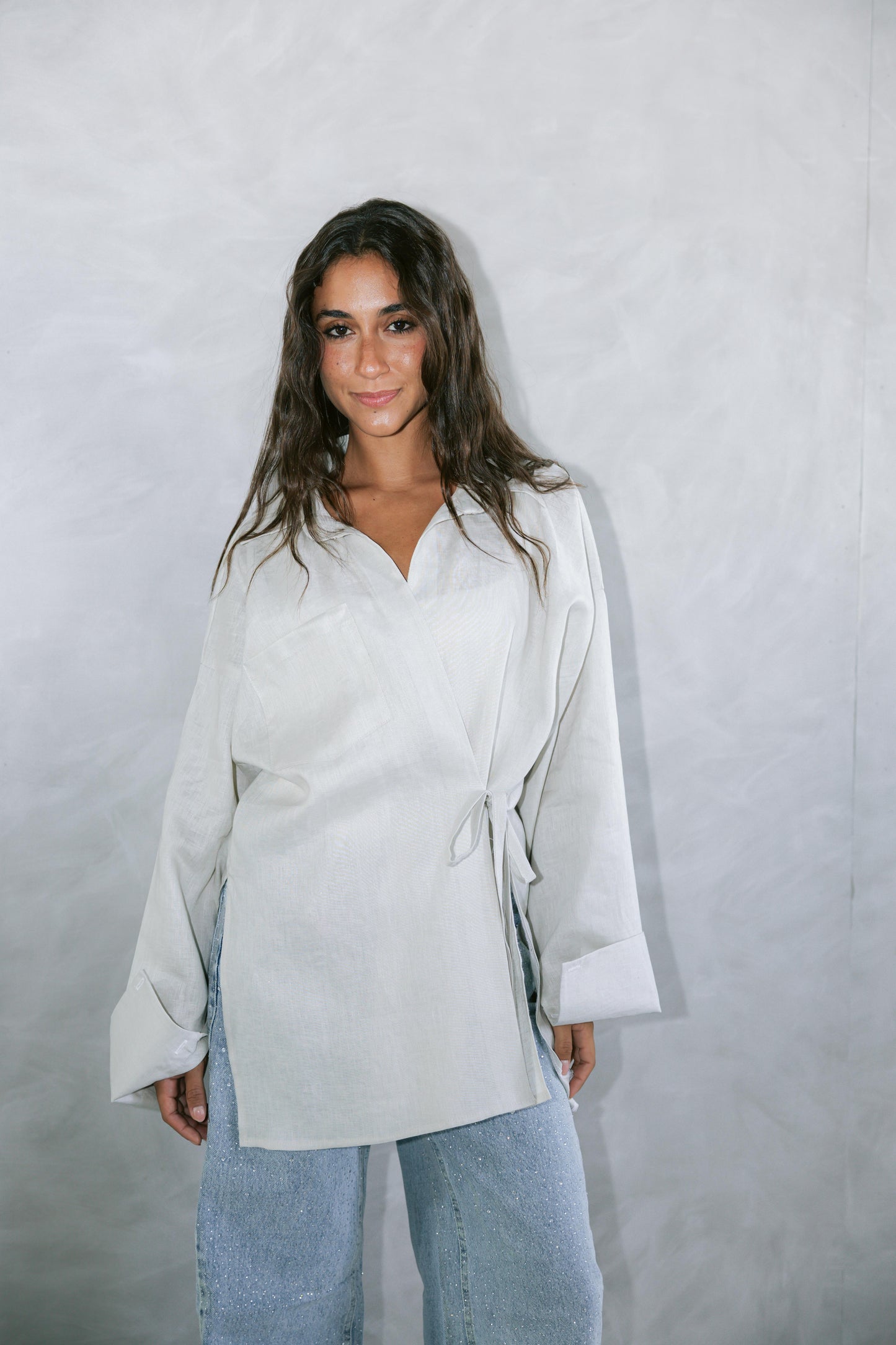 Side Tie Linen Shirt - Griege