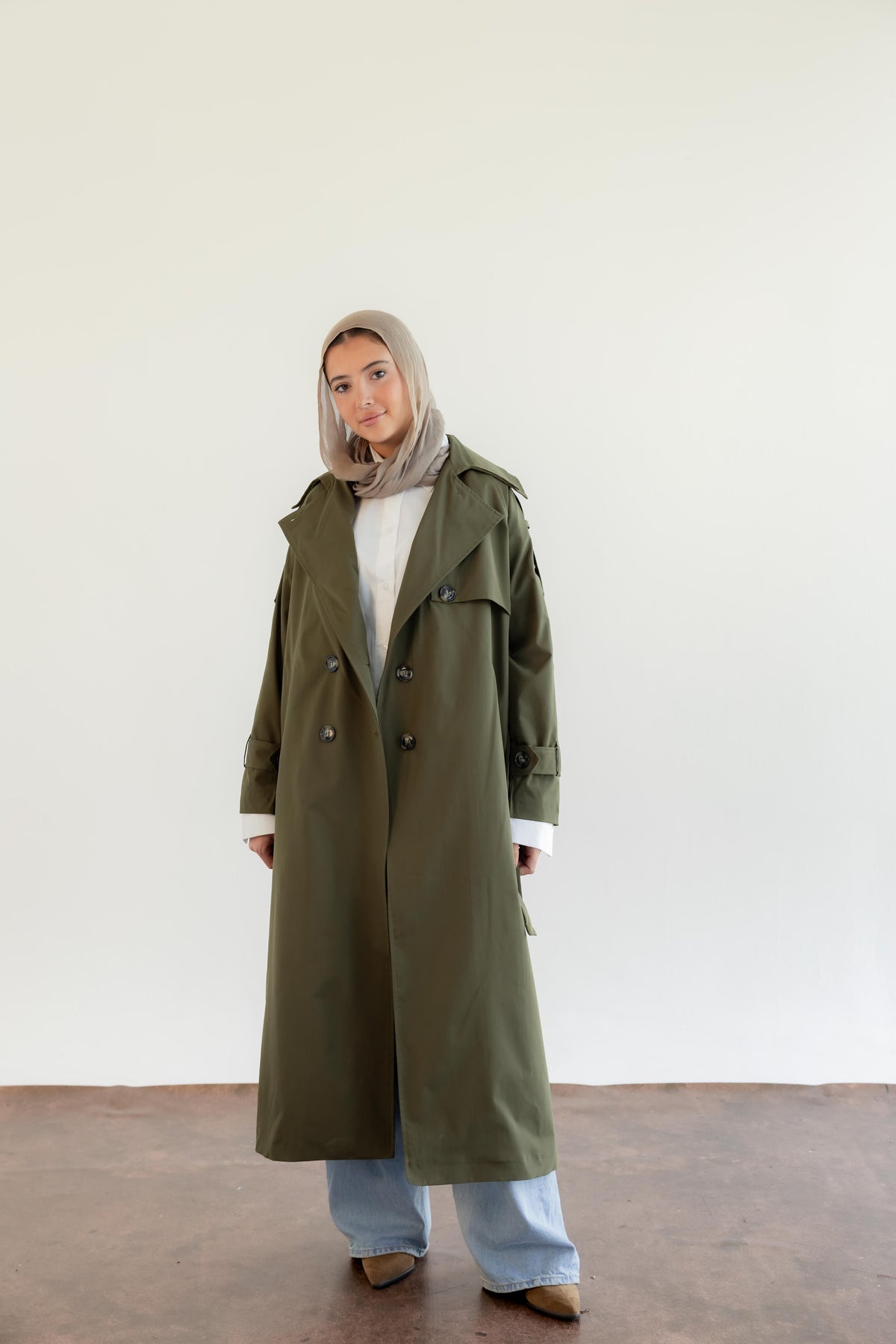 Double Collar Trench Coat - Olive