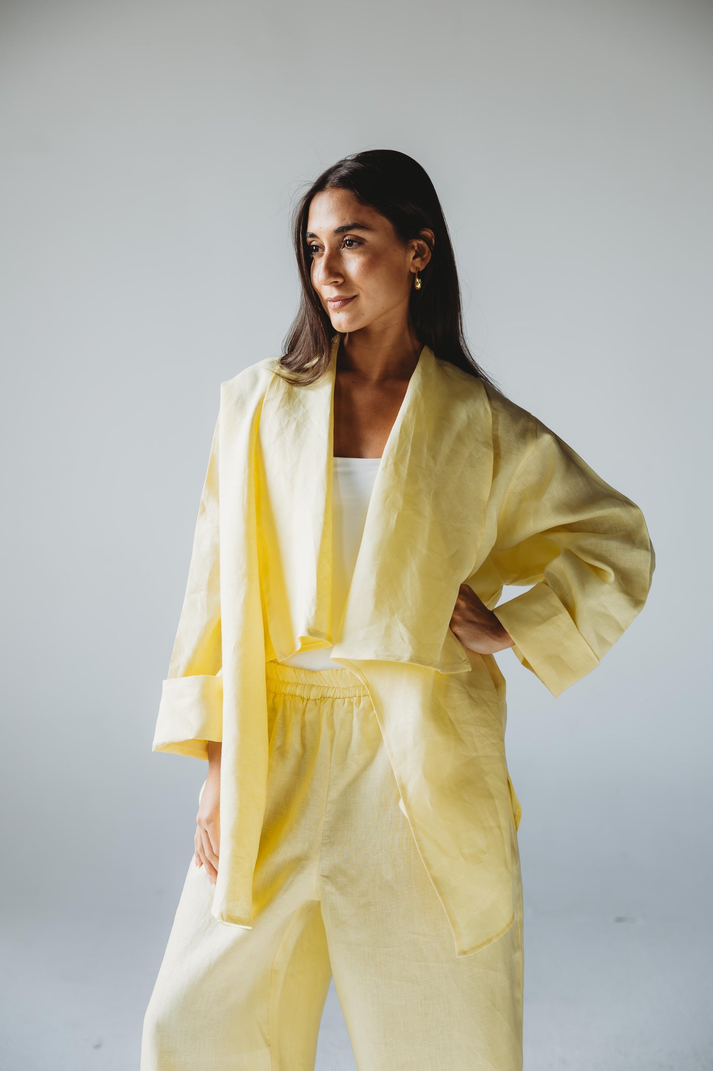 Linen Flow Cardigan Set - Butter Yellow