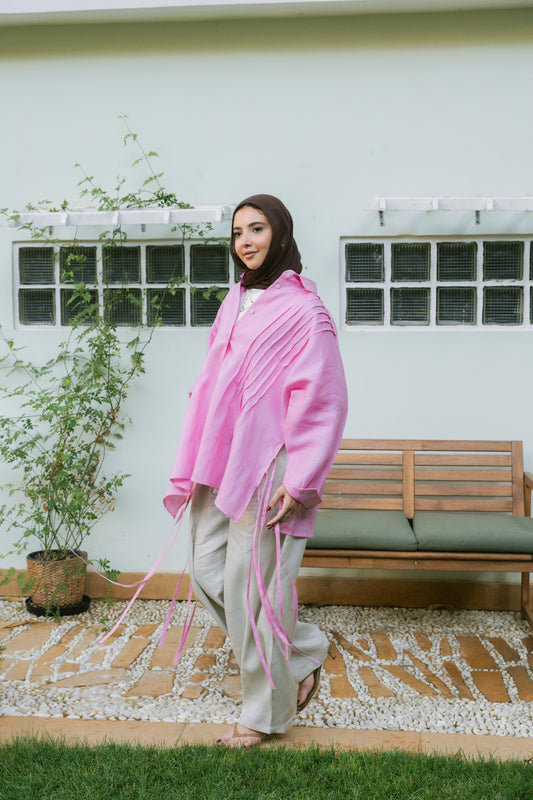 Summer Fringes Linen Shirt - Pink