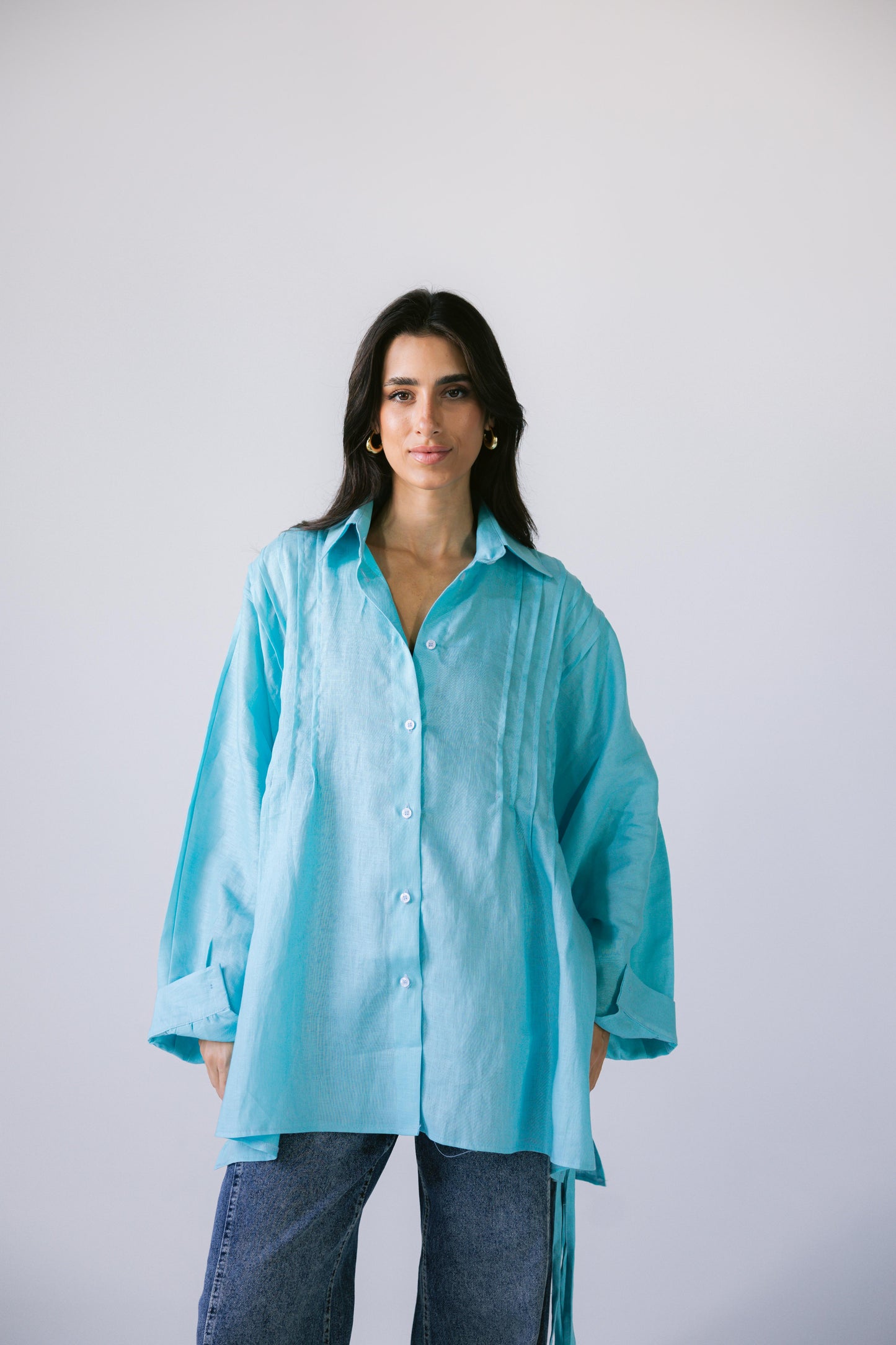 Summer Fringes Linen Shirt -  Turquoise