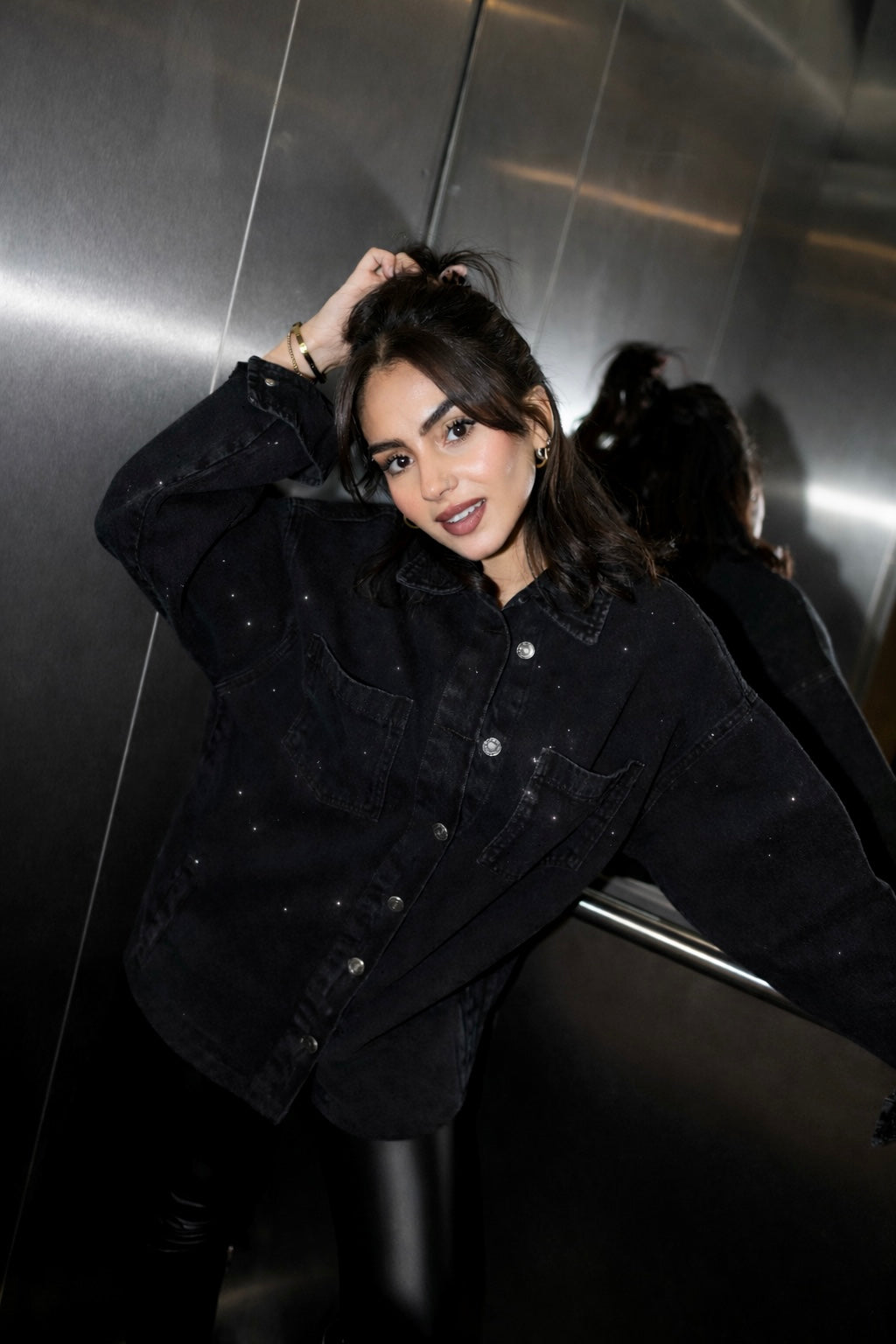 Starluxe Studded Denim Jacket In Black