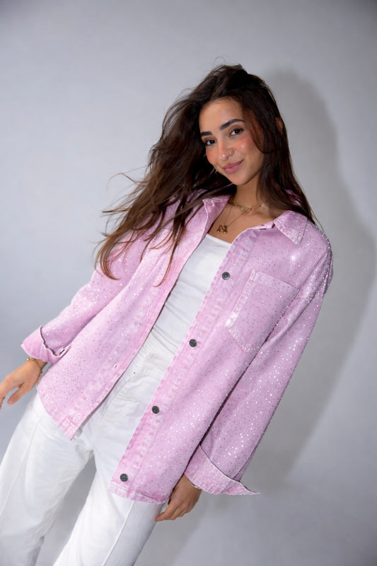 Starluxe Studded Denim Jacket In Petal