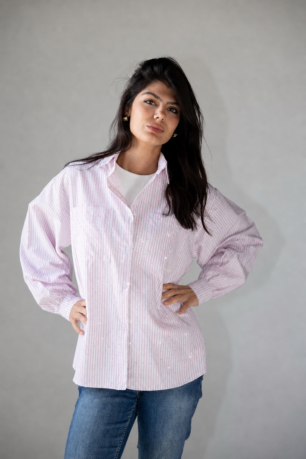 Striped Studded shirt - Soft Pink