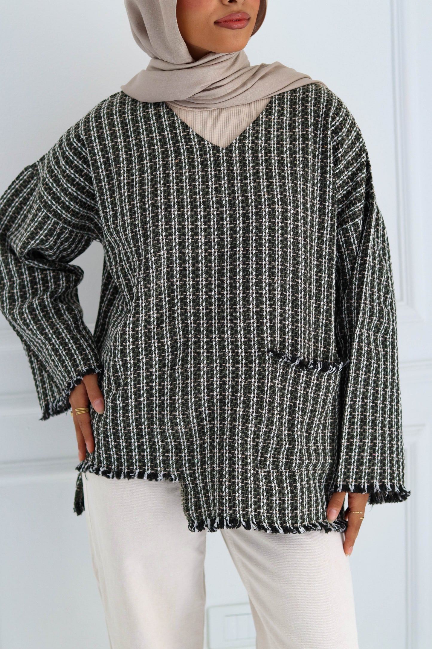 XO' Tweed top in olive