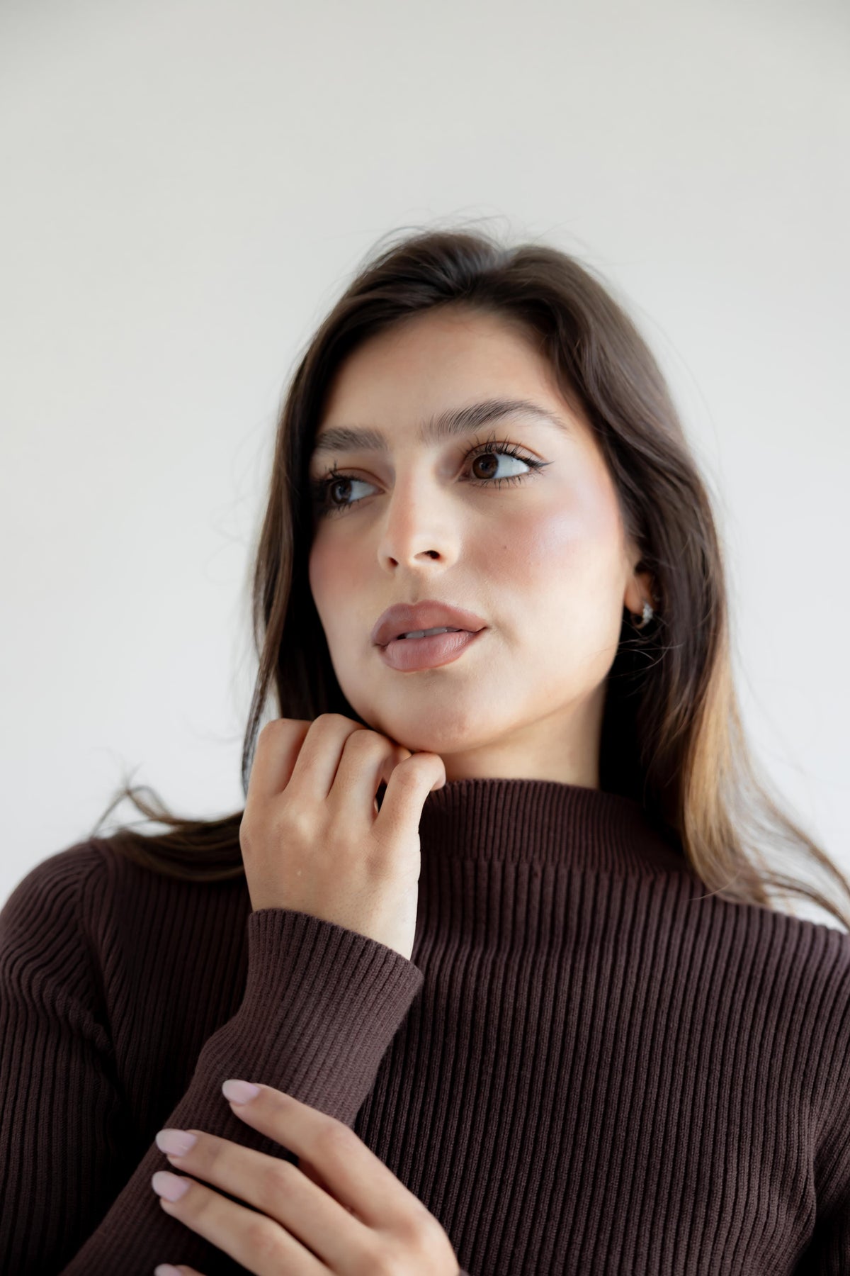 The Ribbed Knit Basic Top - Brown