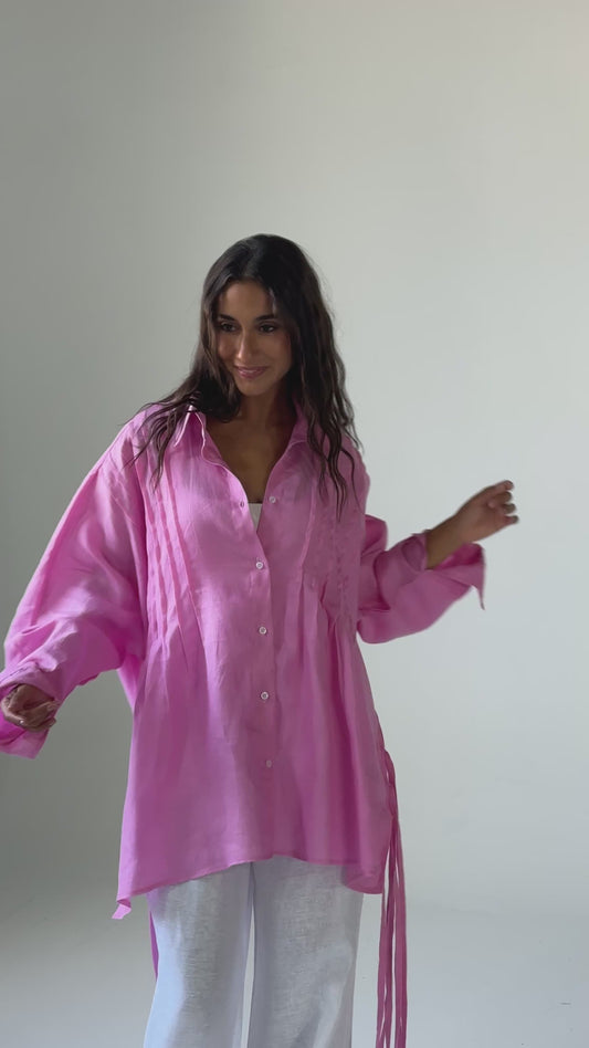 Summer Fringes Linen Shirt - Pink